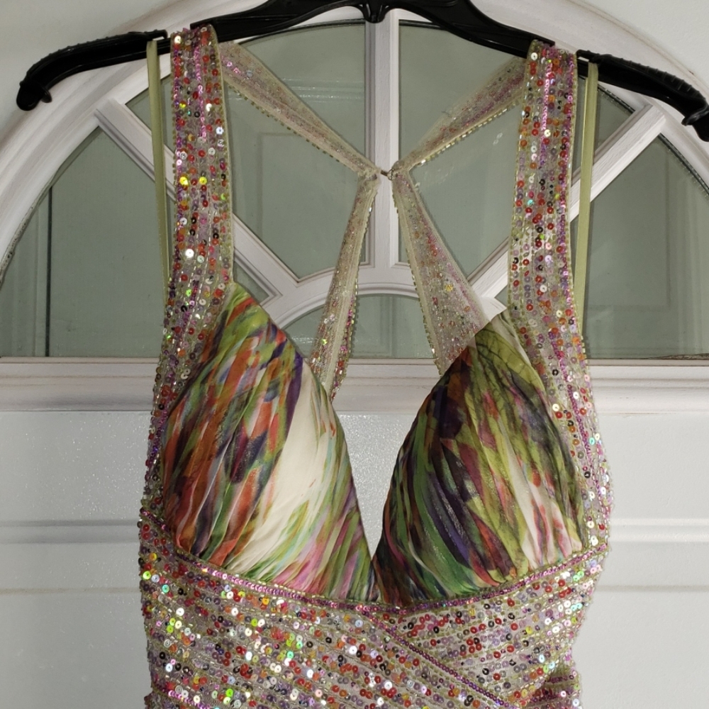 Long open back sequin gown